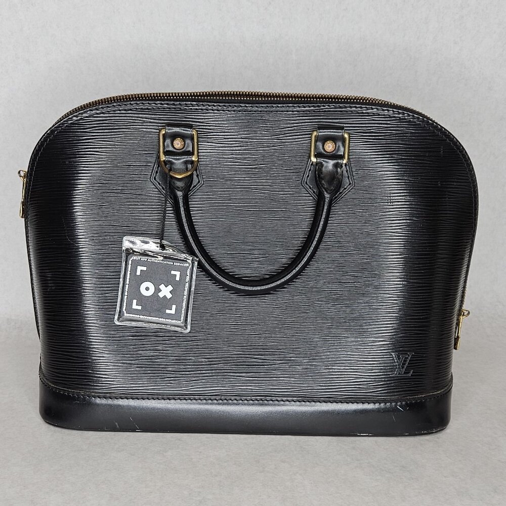 Louis Vuitton Black Epi Leather Alma PM Tote Bag Purse Handbag with COA